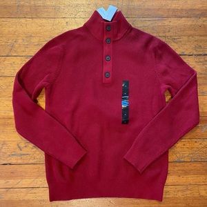 Banana Republic Men’s Mock Neck with button placket (Red/Medium)